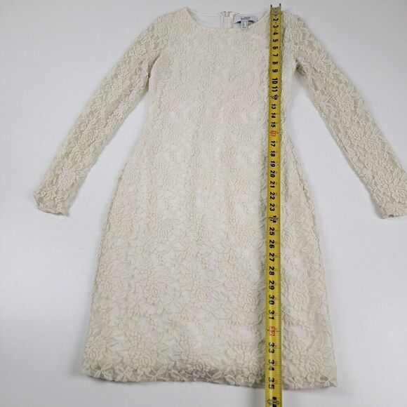Belle Bagley Mischka Dress Lace Long Sleeve Ivory Formal Zip Up - Picture 4 of 13